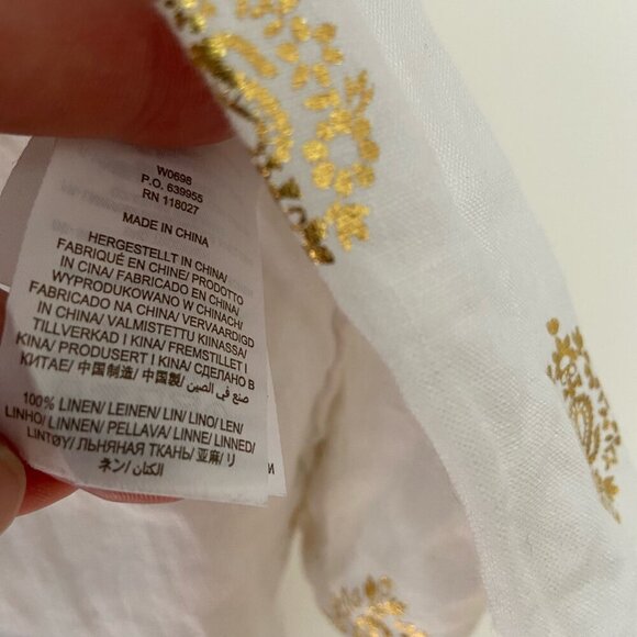 BODEN 100% Linen Gold Foil Medallion Block Print Button Down Shirt Blouse L/XL - Picture 8 of 12